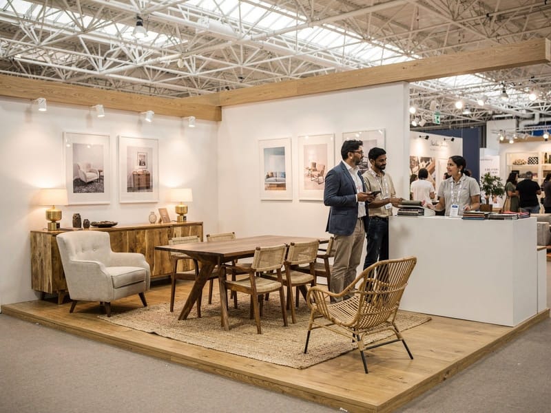 A furniture exporter's stand at a trade fair