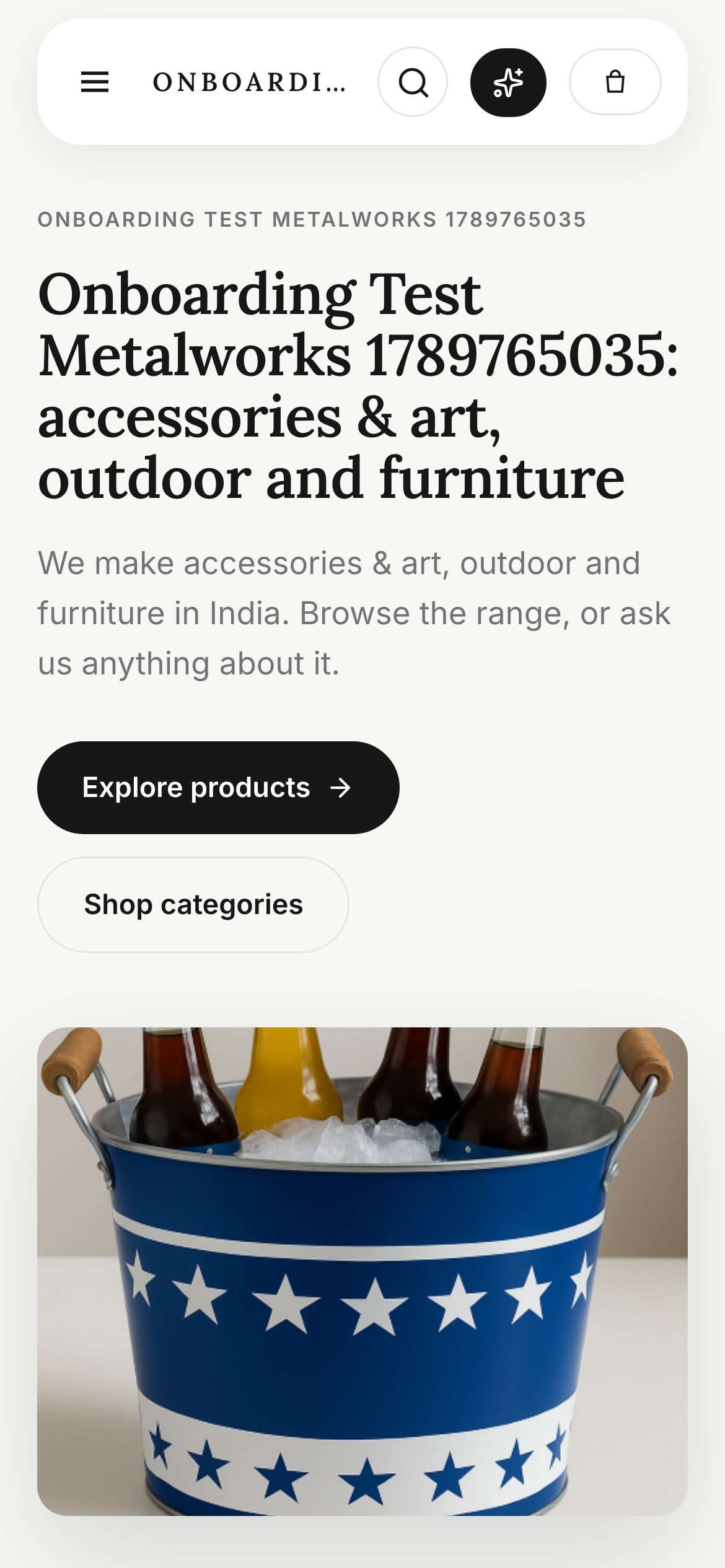 The digital booth opened on a buyer’s phone: storefront header and the first products